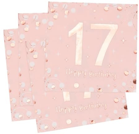 Servietten 17. geburtstag, 30 Stück Rosa Geburtstags Servietten, Happy Birthday 17 Servietten, 3-Lagig Milestone 17 Tischdekoration Papierservietten für mädchen Geburtstag Feiern Party Jubiläum