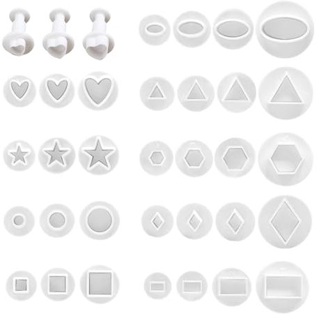 32-Piece Fondant Cutting Mold, Baking Press Tool, Multi-Shaped Spring Mold, Press Cookie Mold, Plunger Cutter Set, Can Be Used to Make Food and Crafts