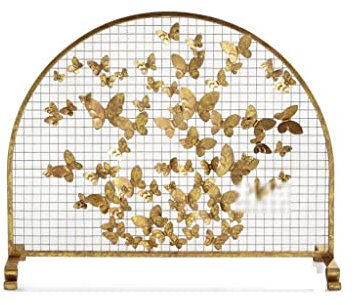 Kamintüren Kamin Kamin Funkenschutz Schmiedeeisen Kaminschutz Funkenschutz Abdeckung Schirm mit Netztrennwand Golden Kaminbesteck