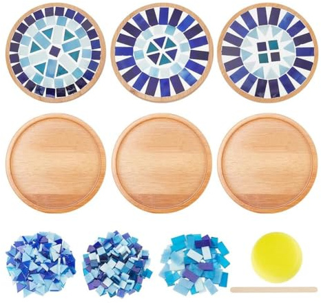 Breeshy 1 Set Mosaik-Bastelset für Erwachsene, Anfänger, Mosaikfliesen aus blauem Glas, mit leerer Grundplatte, für Kunst handgefertigt