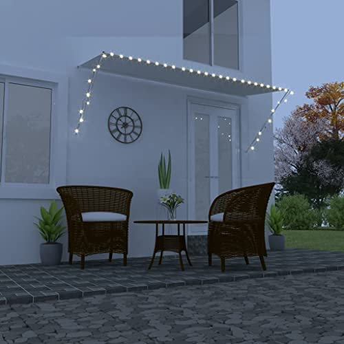 Hommdiy Markise, Klemmmarkise mit LED Einziehbar, Sonnenschutz für Fenster Terrasse Balkon, Balkonmarkise Fallarmmarkise Fenstermarkise,Creme,300 x 150 cm