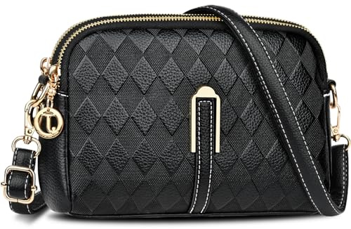 TEUEN Small Crossbody Bag for Women, Leather Handbags,Ladies Phone Bag with Adjustable Wide Strap, Fashion Shoulder Bags with Zip for Shopping Travelling Work City Walks