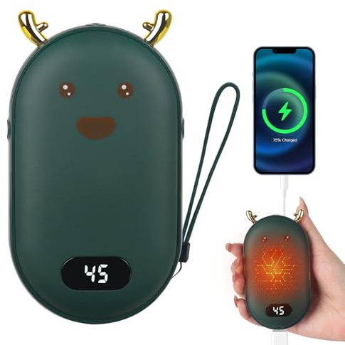 HIULLEN 5200mAh Handwärmer Wiederaufladbar, Handwärmer Elektrisch Kinder, Tragbarer Taschenwärmer mit Digitalanzeige, Wiederverwendbar Handwärmers USB Powerbank 3 Heizmodi Geschenk für Frauen Mann