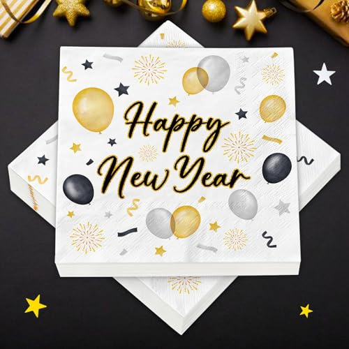 40 Stück Servietten Silvester Happy New Year, Silvester Deko 2027, Silvester Servietten für Silvester Tischdeko, Neujahr Party Dekoration（33 x 33 cm）
