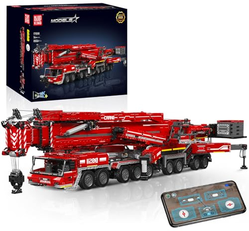 Mould King 17008 Technik LTM 11200 Raupenkran Set, ferngesteuertes Baufahrzeug-Modell mit App, Kran-Modellbausatz mit Windensystem und Wippausleger, Spielzeug zu Weihnachten