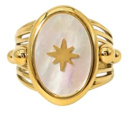 Caiduoduo Vintage geometrischer Perlenring Stern Edelstahl Ring Damen breitkrempiges Band