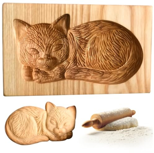 Plätzchenformen, Katzen-Ausstechform, 3D-geschnitzter Holz-Plätzchenstempel, Küche, Backen, DIY-Presse, Prägung, Basteln, Ausstechform für Kekse, Fondant, Schokolade, Ton, Backformen, Katzen-Ausstechf