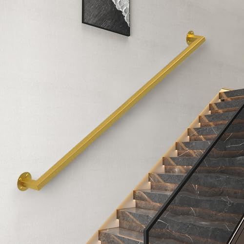 Hamankim Pasamanos montado en la Pared, 80cm 1m 120cm 1.8m 2.4m 3m 3.6m, barandilla de Escalera Dorada para pasillos, lofts, barandilla de Seguridad Industrial, Barra de Apoyo Antideslizante(280cm)
