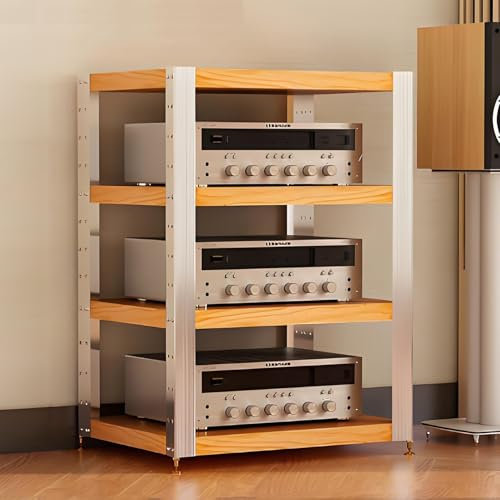 YQMHEZ Audio Rack HiFi Regal, bodenstehendes HiFi Rack, Record Player Stand for zu Hause, mit höhenverstellbarem Phonoschrank, multifunktionalem offenen Aufbewahrungsregal(Cherry,24.6x18.7x32.4)