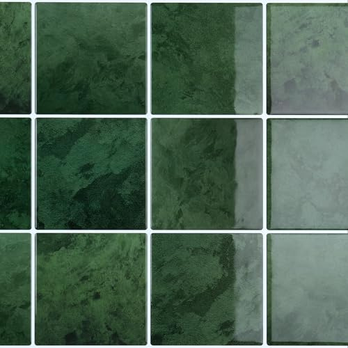 CRE8TIVE 16 Pezzi Piastrelle Adesive Marmo Verde Mosaico Adesivo Piastrelle Adesive Bagno Impermeabile Mattonelle Adesive Cucina Piazza Paraschizzi Cucina 3D Mattonelle per Lavanderia 30.5cm x 30.5cm
