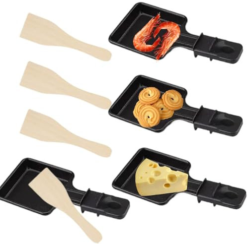 BnyHjir 4 Pieces Raclette Grill Pan Set, Non-Stick Cheese Melt Pans, 18x9x1.5cm (7.09x3.54x0.59 inches), With 4 Raclette Spatulas, Non-Stick, D