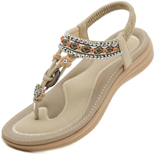 Acfoda platta sandaler damer sommar fritid tåseparator med mjuk fotbädd, storlek 35–45, 2503 beige, 42 EU