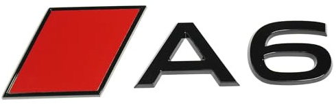 Audi 85E853740A5FQ Schriftzug A6 Emblem Aufkleber Logo Heckklappe, schwarz, mit roter Audi Sport Raute