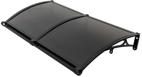 Vordach für Haustür 120 x 60cm, Überdachung Haustür aus Aluminium und Polycarbonat, Transparentes Haustürvordach, Pultvordach, Haustürdach, Türvordach für Eingangsbereich (Schwarz+ Braun)