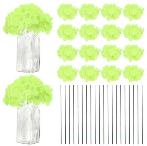 M METERXITY 20-Pack Silk Hydrangea Flowers, Artificial Full Hydrangea Flowers Heads with 20pcs Stems for Home Decor/Wedding/Christmas/DIY/Party/Garden [Grass Green]