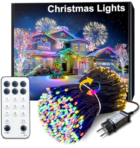Christmas Tree Lights 35M, 300 LED Christmas Lights Outdoor Warm+Multicolor | Mains Powered, Memory& Timer, Remote, 11 Modes, Color Changing, Connectable 3 Sets, IP65 Waterproof, for Christmas Decoration