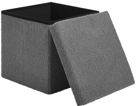 eSituro Sitzhocker mit Stauraum, Faltbarer Hocker, Fußhocker, Polsterhocker, Aufbewahrungsbox Sitzwürfel für Wohnzimmer Schlafzimmer Eingangsbereich, aus Teddyfleece, Dunkelgrau