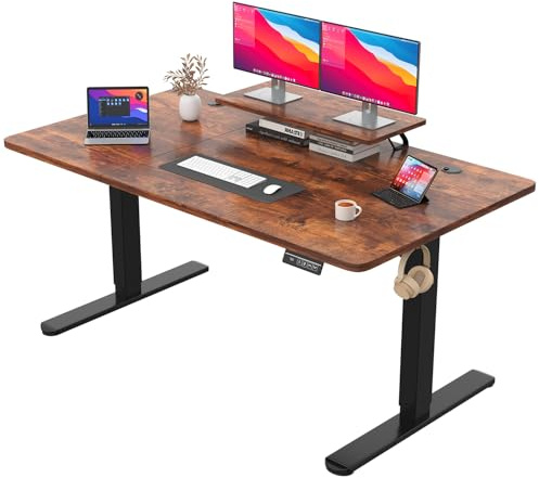JUMMICO 160 x 70 cm Höhenverstellbarer Schreibtisch mit Monitorständer