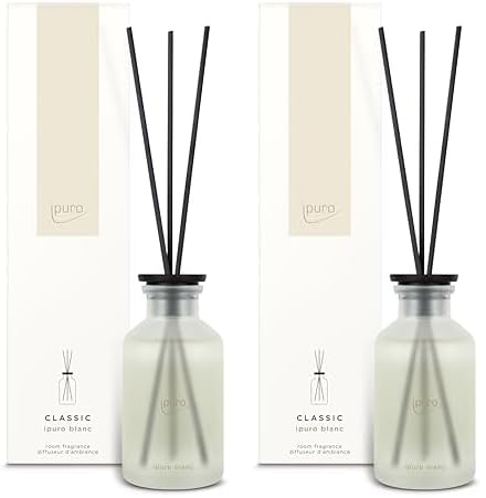 ipuro - Classic Raumduft Blanc - 240ml | Raumerfrischer mit Geranie, Minze & Sandelholz | Frischer Sommerregen Duft | Diffuser mit Stäbchen | Eleganter Lufterfrischer für die Wohnung (Packung mit 2)