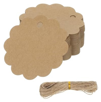 PATIKIL Blanko-Geschenkanhänger mit Schnur, 6,1 x 6,1 cm, Kraftpapier, Geschenktüten, Blumenetiketten mit Löchern für Hochzeit, Urlaub, Party, Geschenke, Kleidung, Handwerk, Braun, 100 Stück