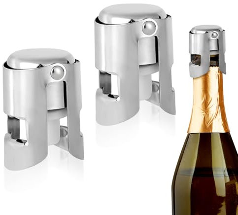 2pcs Champagne Stoppers, Stainless Steel Sparkling Wine Glass Bottle Save Sealer with Locking Clamp Leak-Proof Reusable Champagne Cork for Prosecco Cava Keep Bubbles Fresh