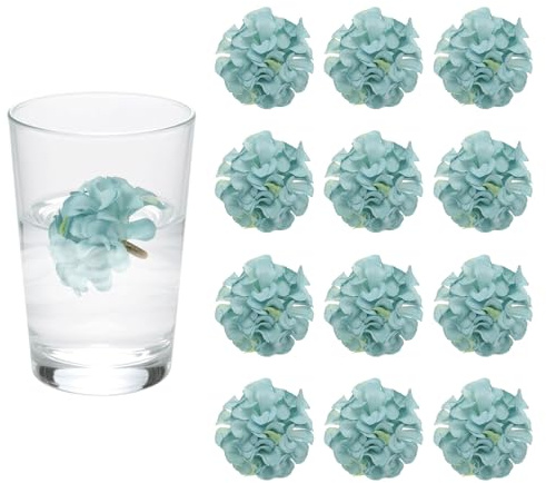 sourcing map Lot de 12 fleurs flottantes pour centres de table, têtes de fleurs artificielles en soie d'hortensia bleu pour bougies flottantes, vases, fête, maison, table de mariage, décoration