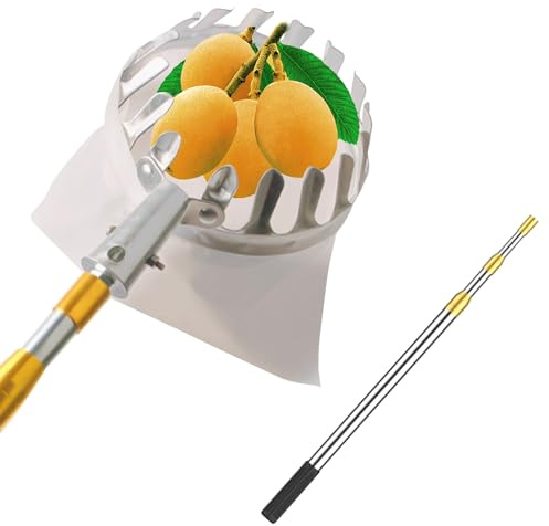 SBJKLYRN Pértiga para recolectar， Recolector de Frutas de Acero Inoxidable, Extensible, for albaricoques, Peras, Naranjas y árboles.(2.1m)