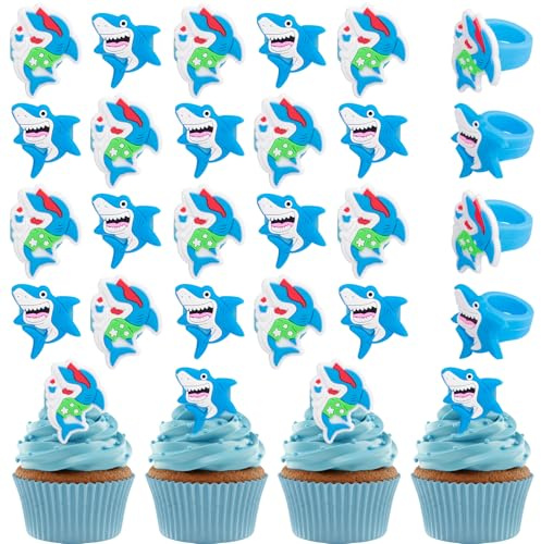 30 Stück Hai Cupcake Dekorationen Hai Cupcake Ringe Ozean Partydekorationen Babyparty Partyzubehör