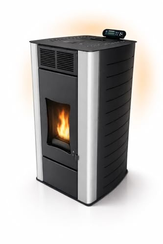 UMBRELLA® P18 Wasserführender Hydro-Pelletofen 18 kW bis 300 m³ – BAFA/förderfähig–Zentralheizung – A+ 40 kg Tank – Wasser 12,5 kW–bis 18 Std. Laufzeit–ECO,Automatik,Wochentimer,Wi-Fi Ready – Schwarz