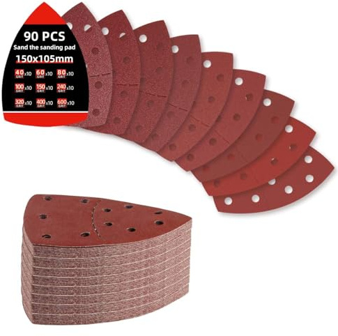 90pcs Sanding Sheets, Mouse Sander Pads, Multi Tool Sanding Pads | Loop Sandpaper Compatible with Bosch Electric Sander, Assorted Grits 40/60/80/100/150/240/320/400/600 for Grinding