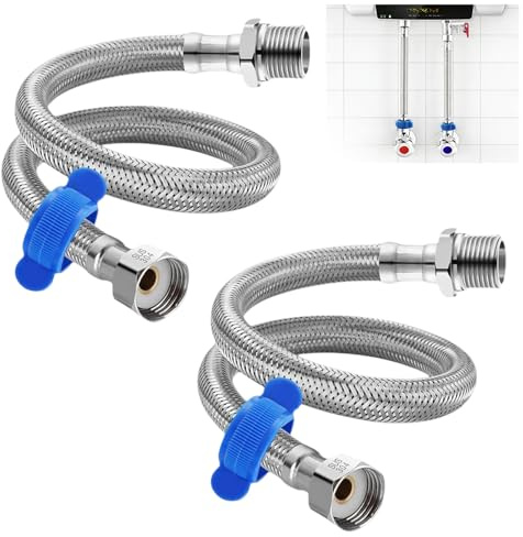 GIONAR 2 Pcs 30cm Flexible Tap Connector, Flexible Pipe Extension BSP 1/2 Male to BSP 1/2 Female, Stainless Steel Faucet Extension Tubes, for Bathroom, Kitchen, Toilet