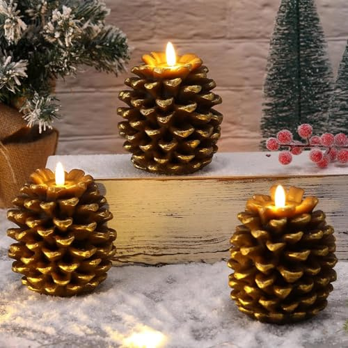 Weihnachtsdeko Led Flammenlose Tannenzapfen Kerzen-Weihnachtskerzen | Weihnachts Deko 3d Tannenzapfen Flammenlose Led Kerzen Batteriebetrieben FüR Weihnachtsdeko Innen, Fenster, Tisch Deko (3)
