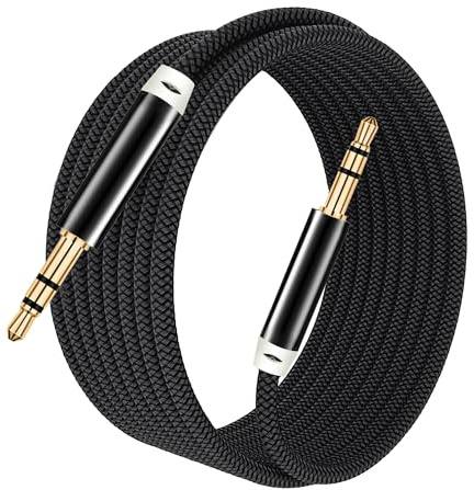 Ailah Cavo audio jack da 3,5 mm maschio-maschio, cavo AUX stereo intrecciato, connettori placcati oro, compatibile con smartphone, cuffie, auto, altoparlante, PC (3 m)