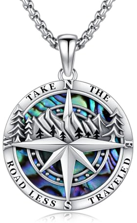 OHAYOO Collana con ciondolo bussola con foto 925 Sterling Silber medaglione apribile catena pirata per uomo e donna, normale, Argento sterling, abalone