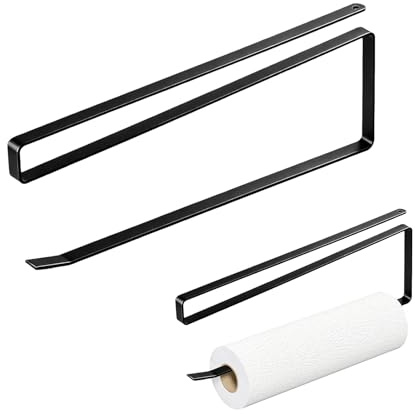 2 Stück Küchenrollenhalter ohne Bohren, Rollenhalter Küche Papier Handtuch Rollenhalter Unter Schrank, Küche Badezimmer, Schwarz