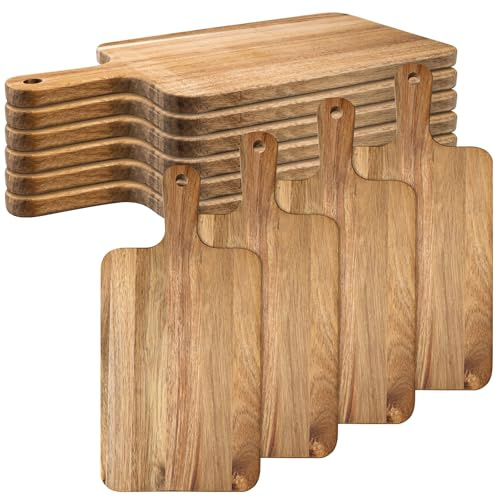 10 Pcs Acacia Wood Serving Boards with Handle, Wooden Chopping Boards Bulk | Large Wooden Cutting Boards, 40x20x1.5cm, Charcuterie Cheese Board for Pizza, Bread, Fruit, Vegetables and Meat