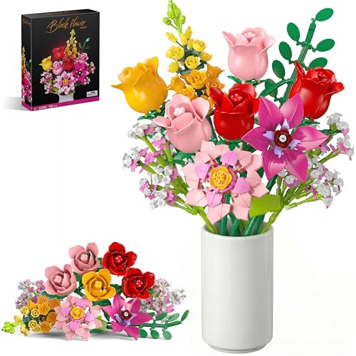 Kit de Construction de Fleurs, 11 Bouquets avec Forever Rose Décoration Artificielle Flower, Cadeau pour Noël Enfants, Elle ou Lui Saint-Valentin, Fête des Mères pour Adultes, 765 PCS