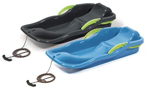 Prosperplast Schlitten Set Race Anthrazit + Blau | schneller Kunststoffschlitten | robust & frostbeständig | leicht & handlich | für rasante Winterabfahrten | 87×40×18 cm