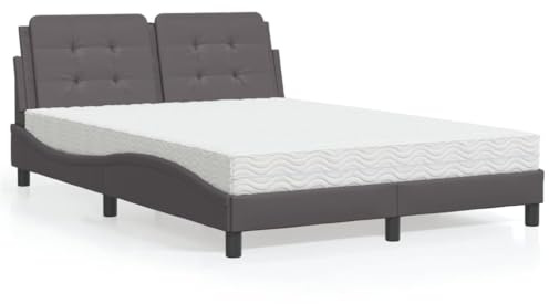 Mandloder Zadar Säng med madrass, 140 x 200 cm, grått konstläder, vågforms-design, komfortskummadrass, H2/H3 hårdhetsgrad, moderna sovrumsmöbler