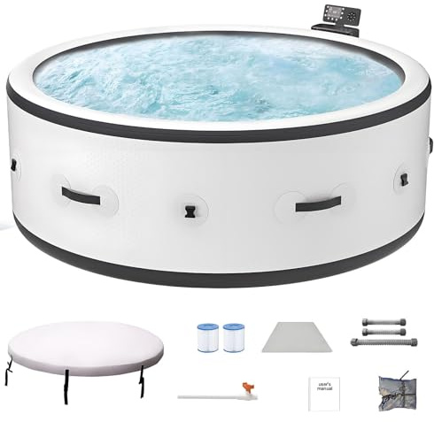 Uppblåsbar Bubbelpool för 4-6 Personer, Bärbart Utomhusspa Med Värmare, 180 Bubbelstrålar Och Isolerat Lock, Digital Styrning Och LED-Lampor För Trädgården, Familjeavkoppling L