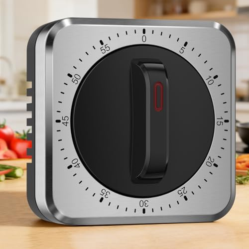 NUKALO Mechanical Kitchen Timer with Magnet: Wind Up Cooking Timer Clock with Loud Alarm, Kitchen Timers for Cooking, No Battery Manual Food Timer for Baking, BBQ, Seniors & Daily Reminders
