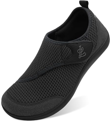 JIASUQI Mens Wide Diabetic Shoes Barefoot Breathable Walking Shoes Adjustable Zero Drop Sneakers for Wide Width Arthritis Edema Feet(Black 47,11 UK)
