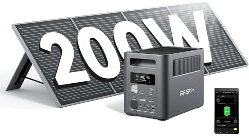 AFERIY 1800W Generateur Electrique Portable avec 200W Panneau Solaire Pliable, Batterie Nomade, Recharge de 0-99% en 60 Min, 9 Sorties, UPS, Station Électrique Solaire pour Maison/Camping/RV