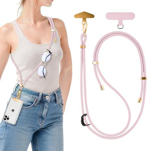 Oudizz Correa cruzada para teléfono con 2 lengüetas de sujeción (almohadilla de nailon + placa metálica), cordón ajustable para teléfono móvil