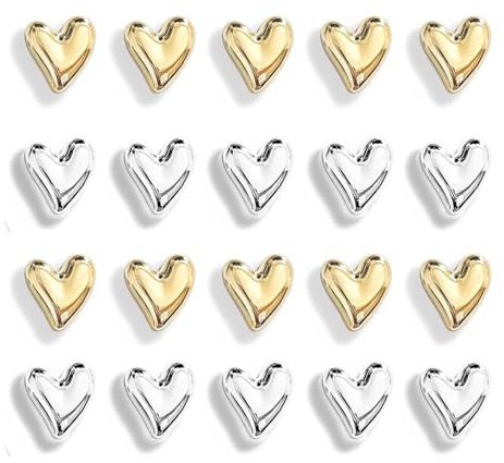 20 imanes de nevera con forma de corazón dorado, imanes de nevera 3D, pequeños imanes decorativos para nevera, en forma de corazón, para pizarra, frigorífico, calendario, cocina y aula (dorado+plata)