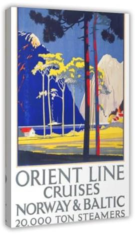 SDKAHKZO Póster de viaje vintage de Oriental Cruises Noruega del Mar Báltico en lienzo para decoración de pared, pósteres para el hogar, bar, restaurante, garaje, cafetería, logotipo, regalo, 20 x 30