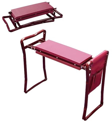 Baricus Garten Kniestuhl Klappbar 150 kg Kniebank mit Werkzeugtasche & Hüfttasche Faltbare Gartenbank Stahlrahmen Gepolstert Rot B-Ware