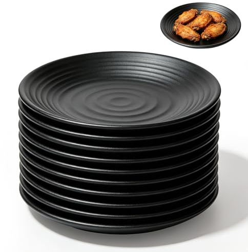 Piuluvor 10 Stück Speiseteller Set Schwarz, Dessertteller Matt 15×15×1,8cm | Kuchenteller Frühstücksteller Steingut Geschirr für Sushi, Desserts, Kuchen, Spülmaschinenfest