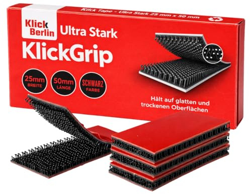 Klick Berlin Ultra Power Klett | 8 Stück - 50 x 25 mm | selbstklebendes Klettband extra starker Klettverschluss - wetterfest - Klebeband für innen- und außen