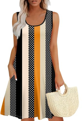 MOKBAY Vestiti Estivi Donna Senza Maniche Girocollo Spiaggia Larghi Summer Abito Estivo Donna Chic Boho Elegante Mare Semplice Mini Dress